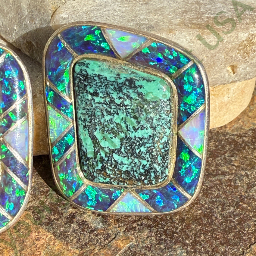 Sterling Silver Turquoise Opal Sajen Clip On Earrings