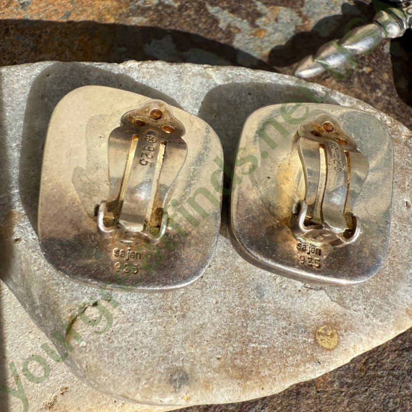 Sterling Silver Turquoise Opal Sajen Clip On Earrings