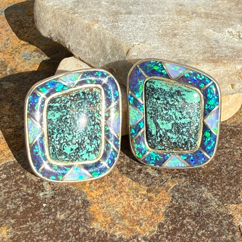 Sterling Silver Turquoise Opal Sajen Clip On Earrings