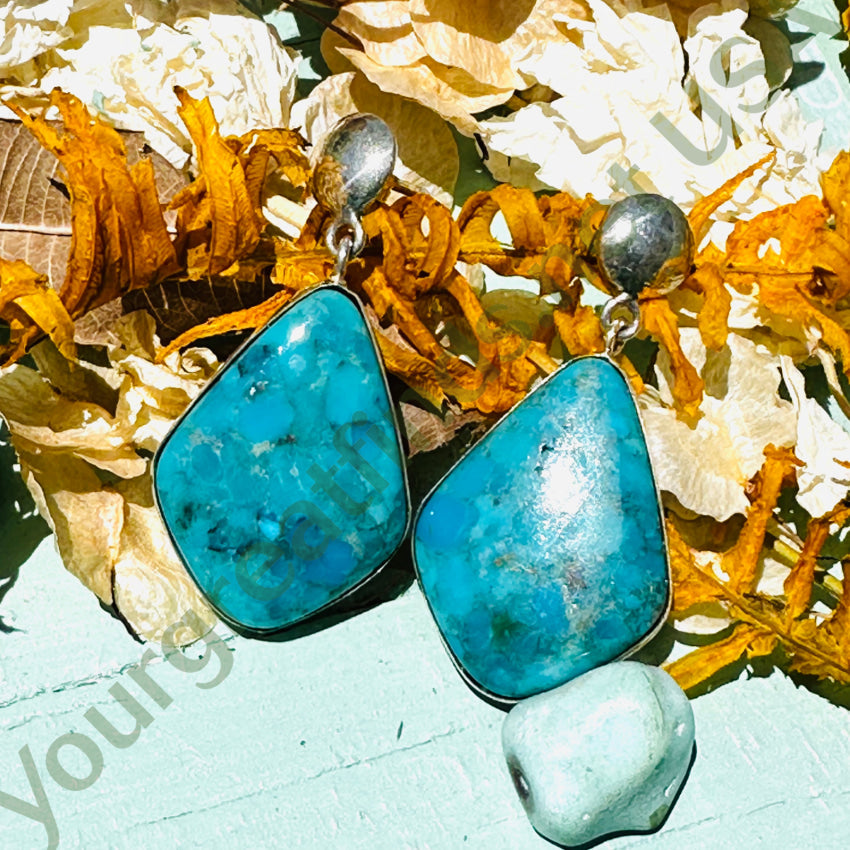 Sterling Silver & Turquoise Pierced Post Earrings Jewelry