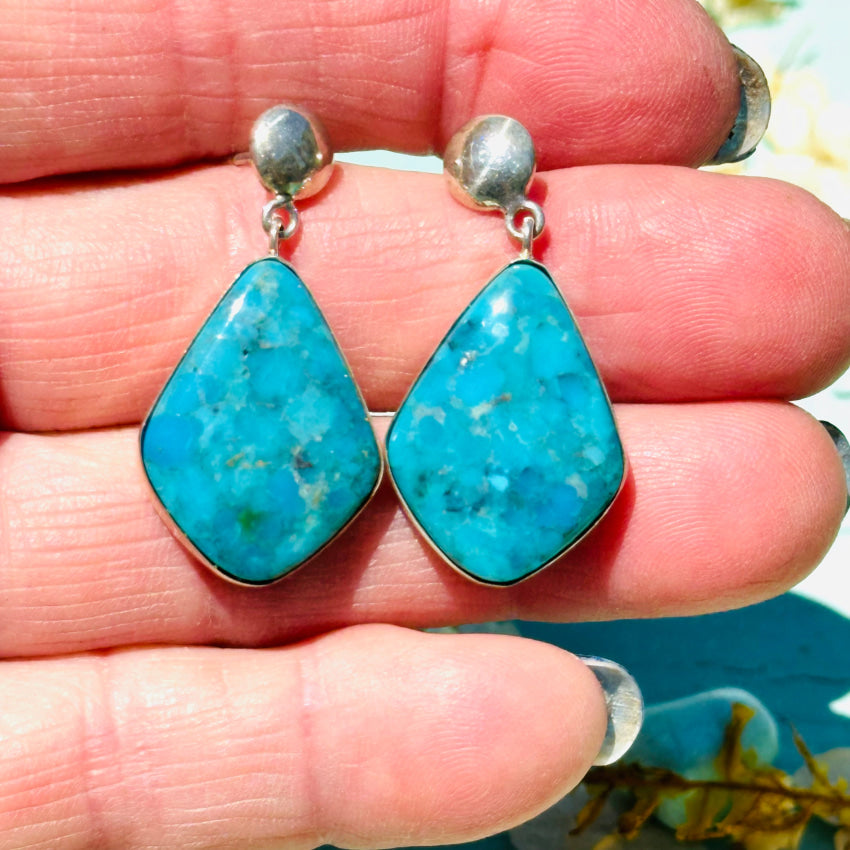Sterling Silver & Turquoise Pierced Post Earrings Jewelry