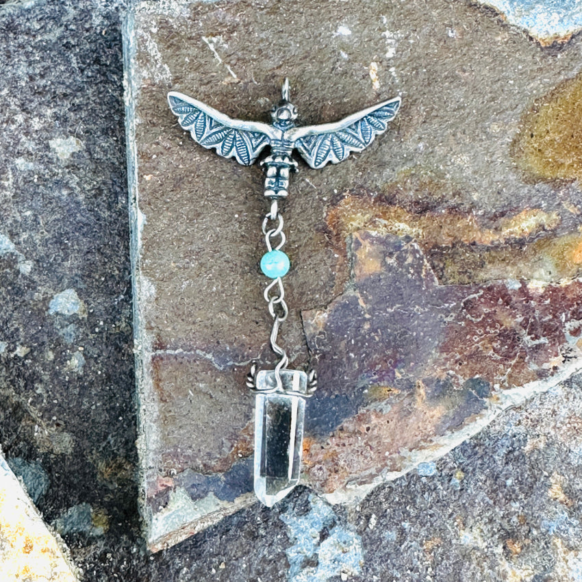 Sterling Silver Turquoise & Quartz Point Eagle Dancer Pendant Pendant