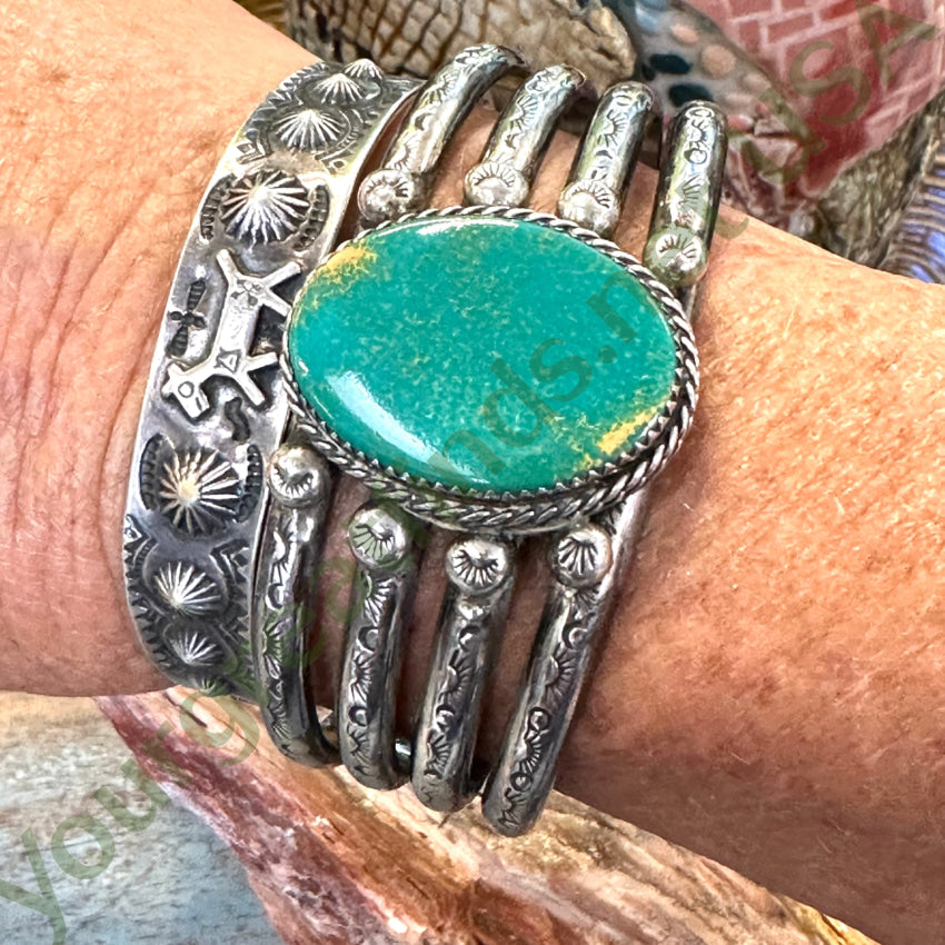Sterling Silver Turquoise Raindrop Bracelet Sonny Spruce Navajo 1999