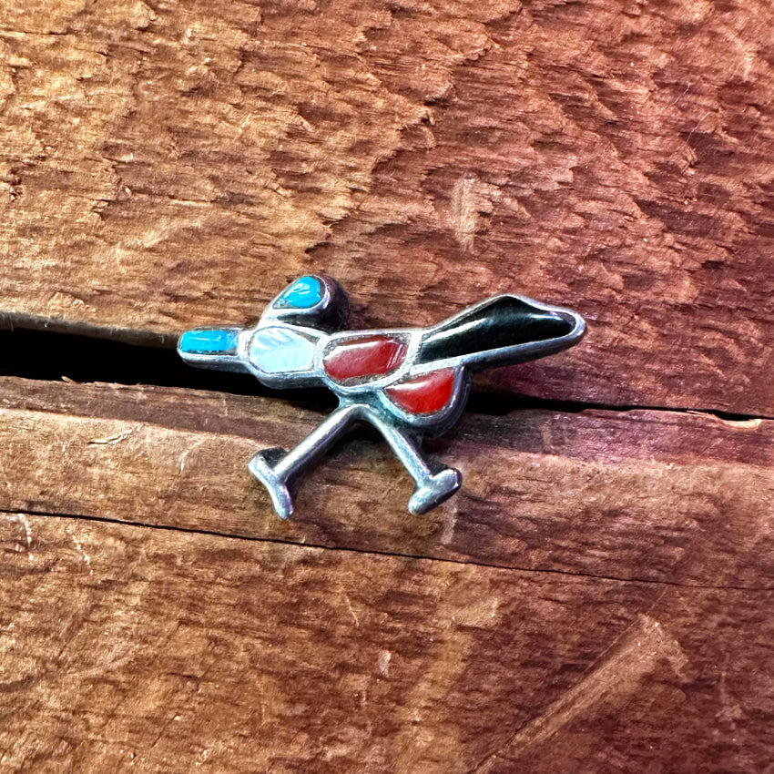 Sterling Silver & Turquoise Roadrunner Straight Back Pin Tie Tack Tie Tack Pin