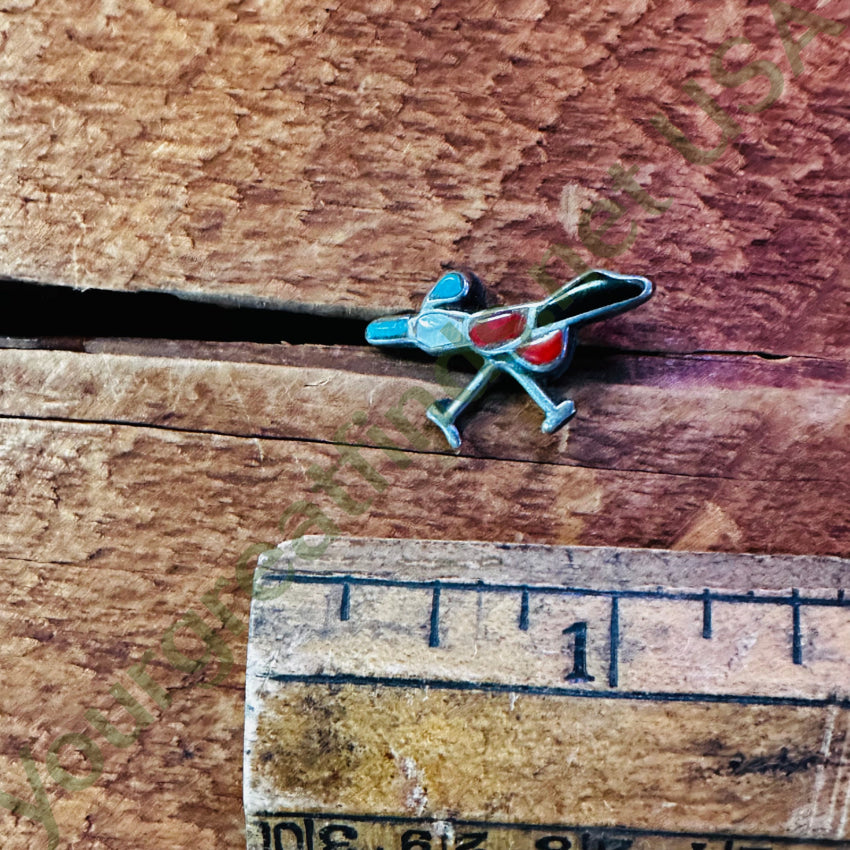 Sterling Silver & Turquoise Roadrunner Straight Back Pin Tie Tack Tie Tack Pin