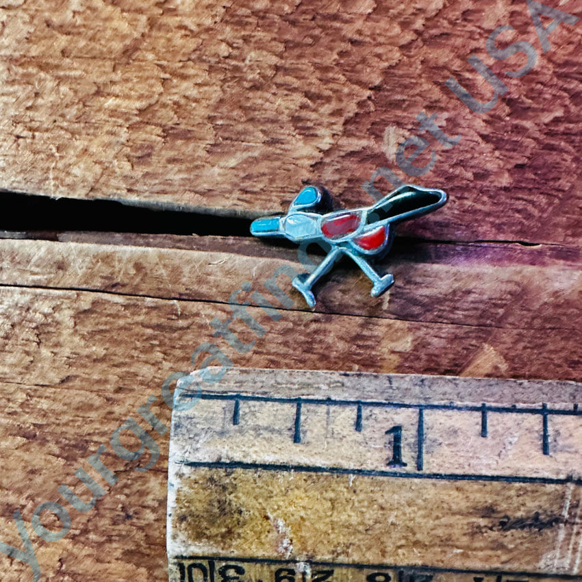 Sterling Silver & Turquoise Roadrunner Straight Back Pin Tie Tack Tie Tack Pin