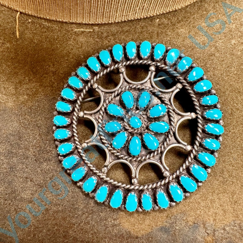 Sterling Silver Turquoise Rosette Pin Pendant Navajo Larry Moses Begay