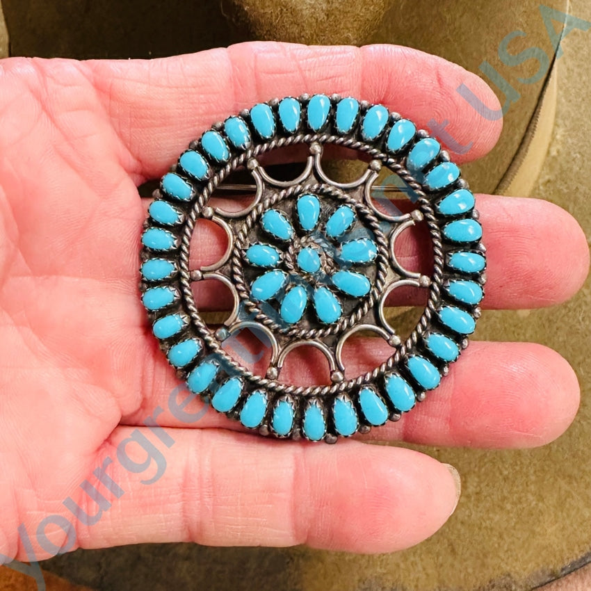 Sterling Silver Turquoise Rosette Pin Pendant Navajo Larry Moses Begay