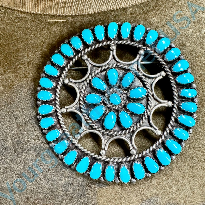 Sterling Silver Turquoise Rosette Pin Pendant Navajo Larry Moses Begay