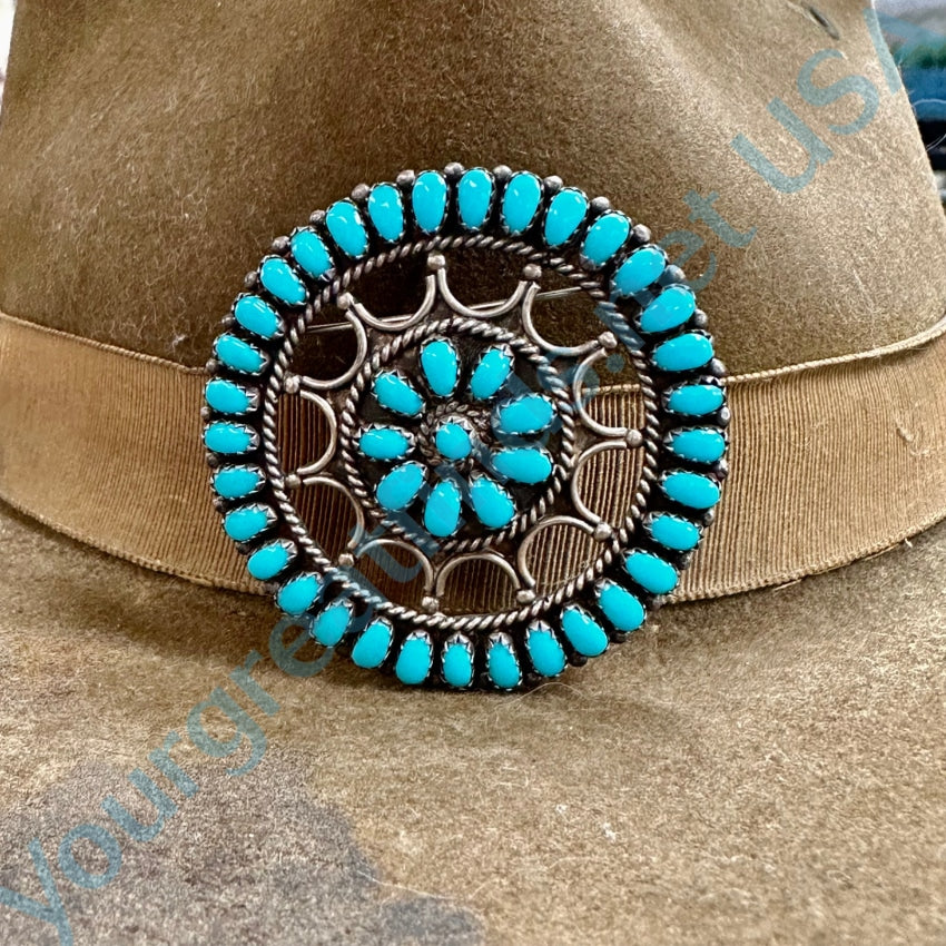 Sterling Silver Turquoise Rosette Pin Pendant Navajo Larry Moses Begay