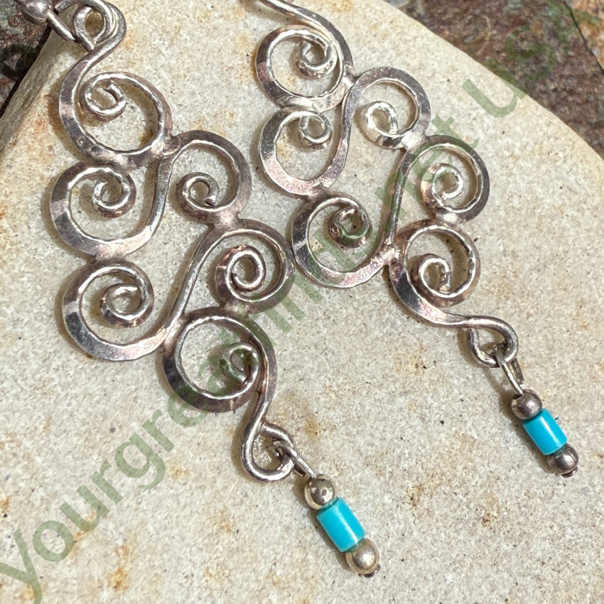 Sterling Silver & Turquoise Spiral Pierced Earrings Earrings