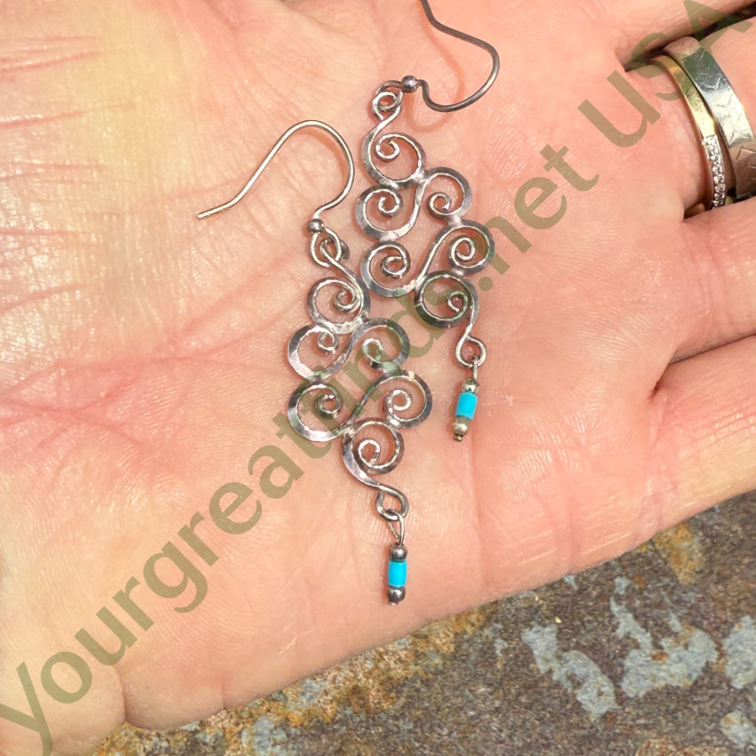 Sterling Silver & Turquoise Spiral Pierced Earrings Earrings