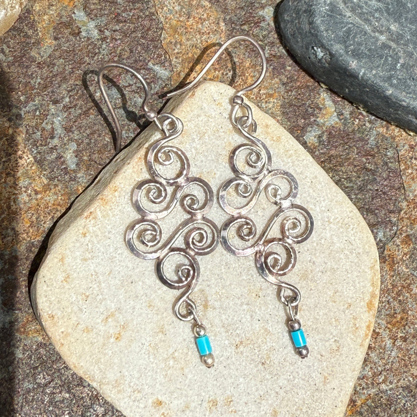 Sterling Silver & Turquoise Spiral Pierced Earrings Earrings
