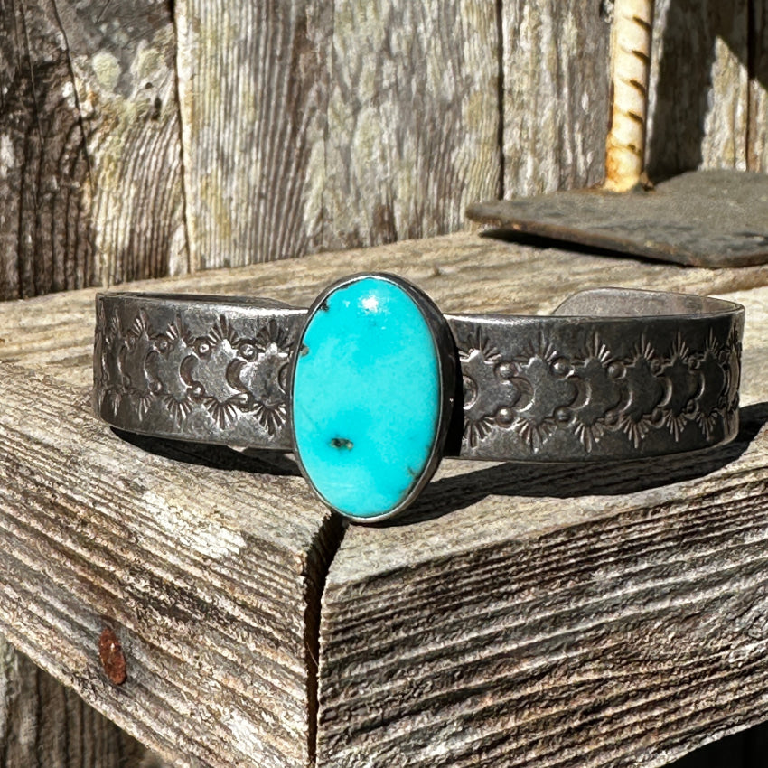 Sterling Silver & Turquoise Stamp Decorated Cuff Bracelet Bracelet