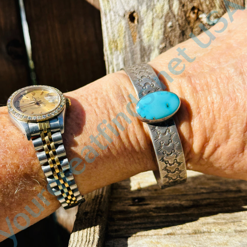 Sterling Silver & Turquoise Stamp Decorated Cuff Bracelet Bracelet