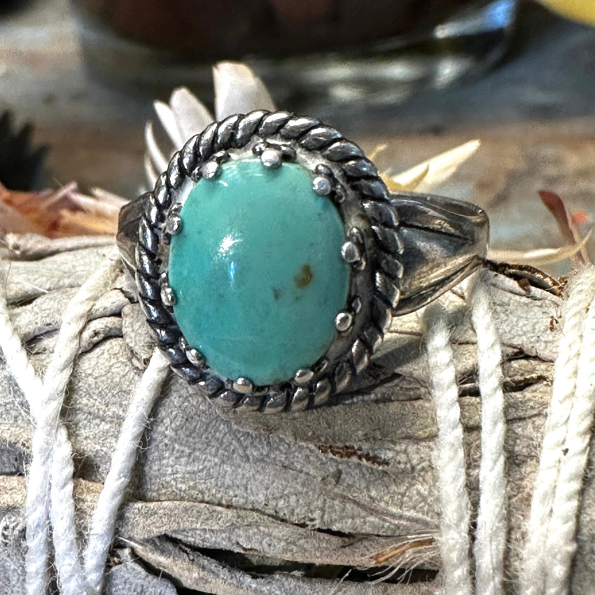 Sterling Silver & Turquoise Trading Post Ring Fred Harvey Era 9
