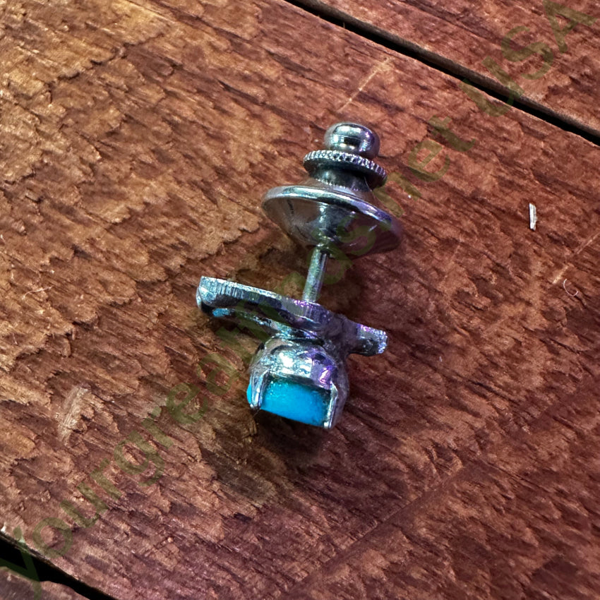 Sterling Silver & Turquoise Wishbone Straight Back Pin Tie Tack Tie Tack Pin