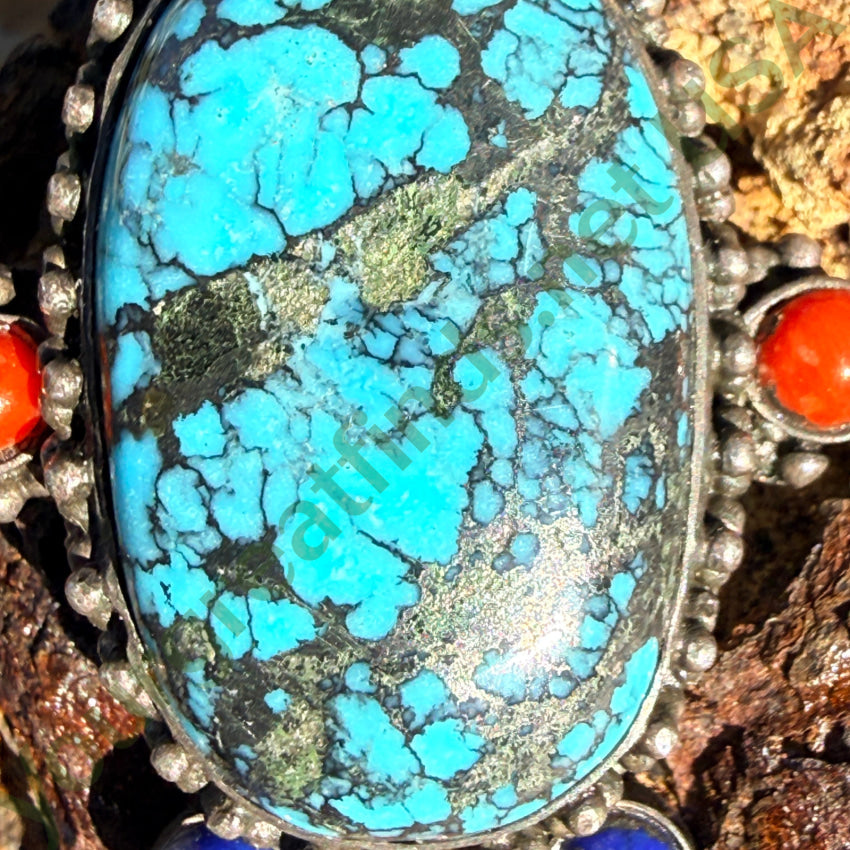 Sterling Silver & Vibrant SPider Web Turquoise Coral Lapis Pendant pendant