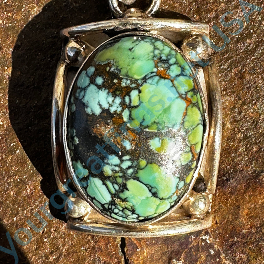 Sterling Silver & Vibrant Spider Web Turquoise Pendant Pendant