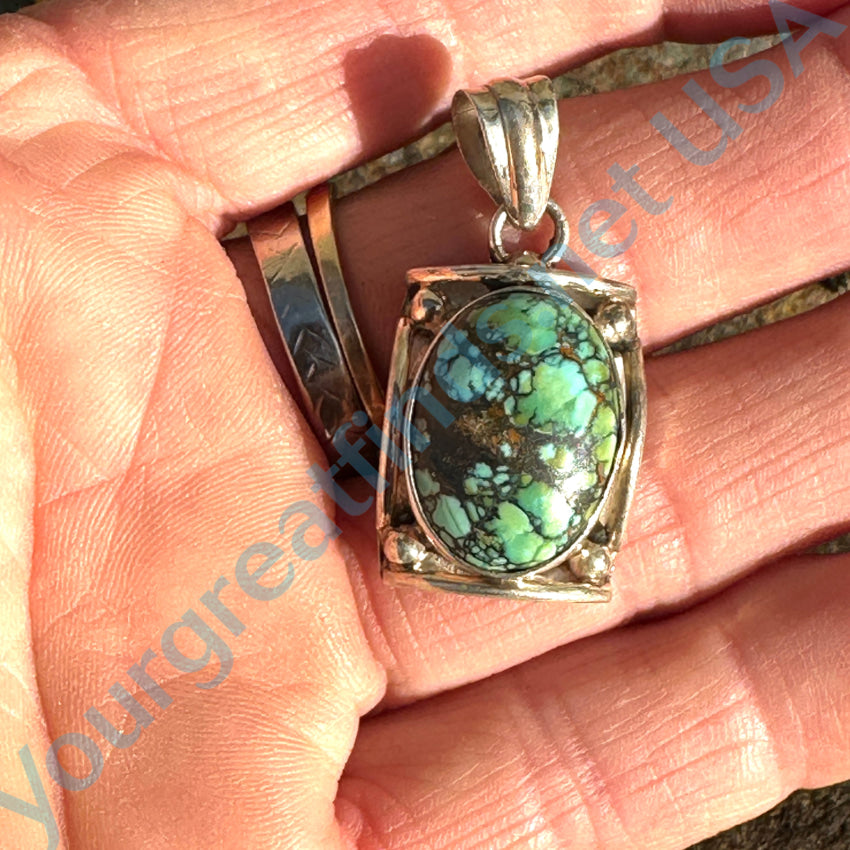 Sterling Silver & Vibrant Spider Web Turquoise Pendant Pendant