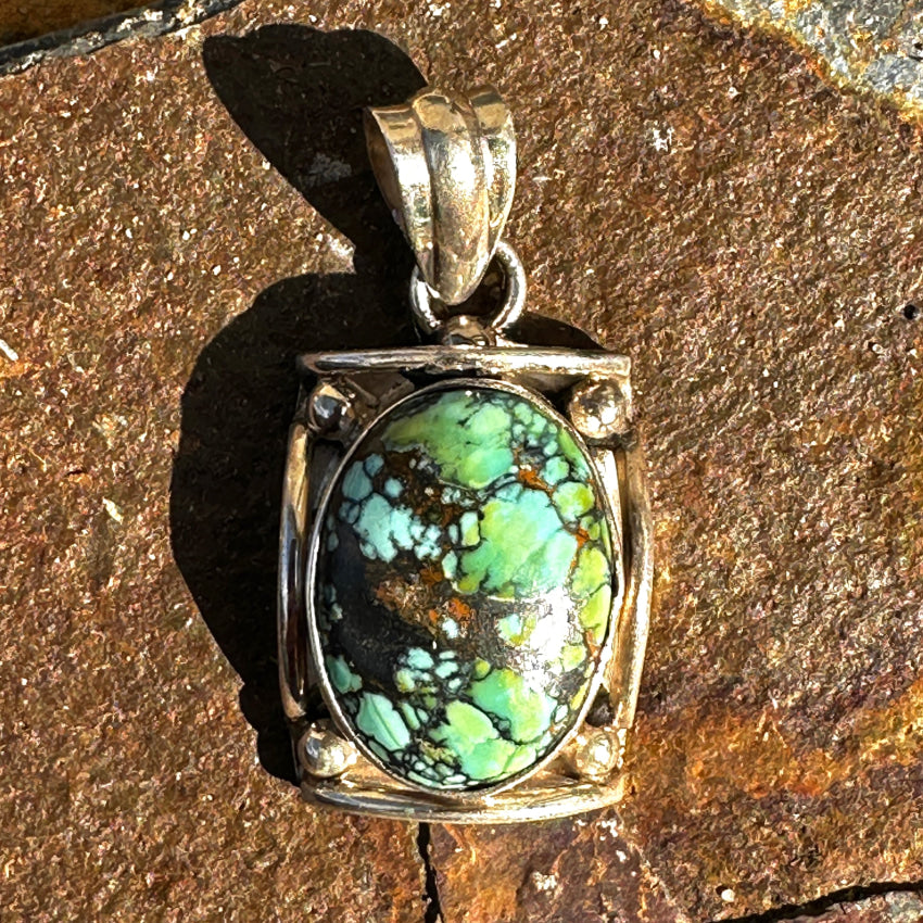 Sterling Silver & Vibrant Spider Web Turquoise Pendant Pendant