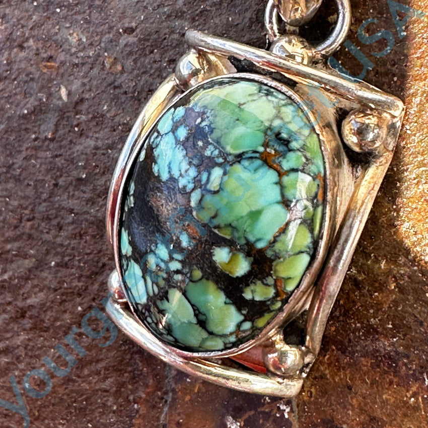 Sterling Silver & Vibrant Spider Web Turquoise Pendant Pendant