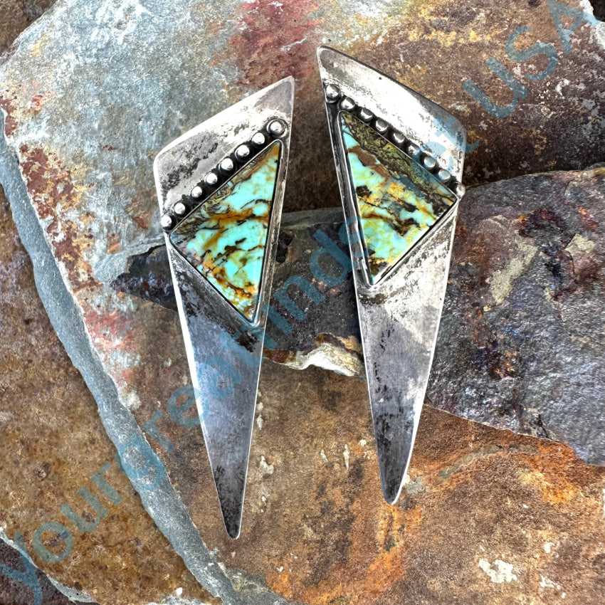 Sterling Silver & Vibrant Turquoise Triangle Pierced Post Earrings Earrings