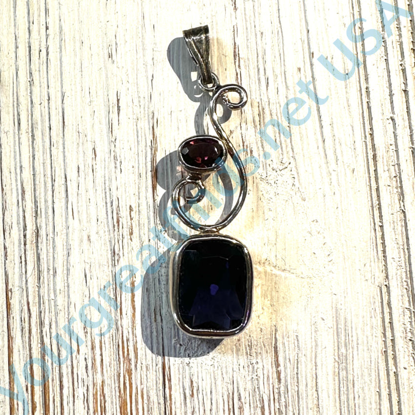 Sterling Silver Violet & Garnet Red Glass Stones Pendant Pendant