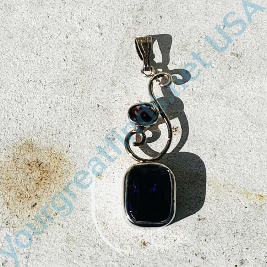 Sterling Silver Violet & Garnet Red Glass Stones Pendant Pendant