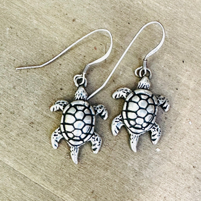 Sterling Silver Water Turtle Pierced Earrings