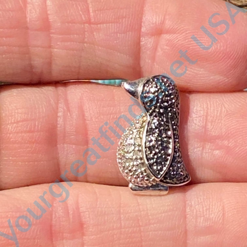 Sterling Silver White Black Diamond Penguin Pendant