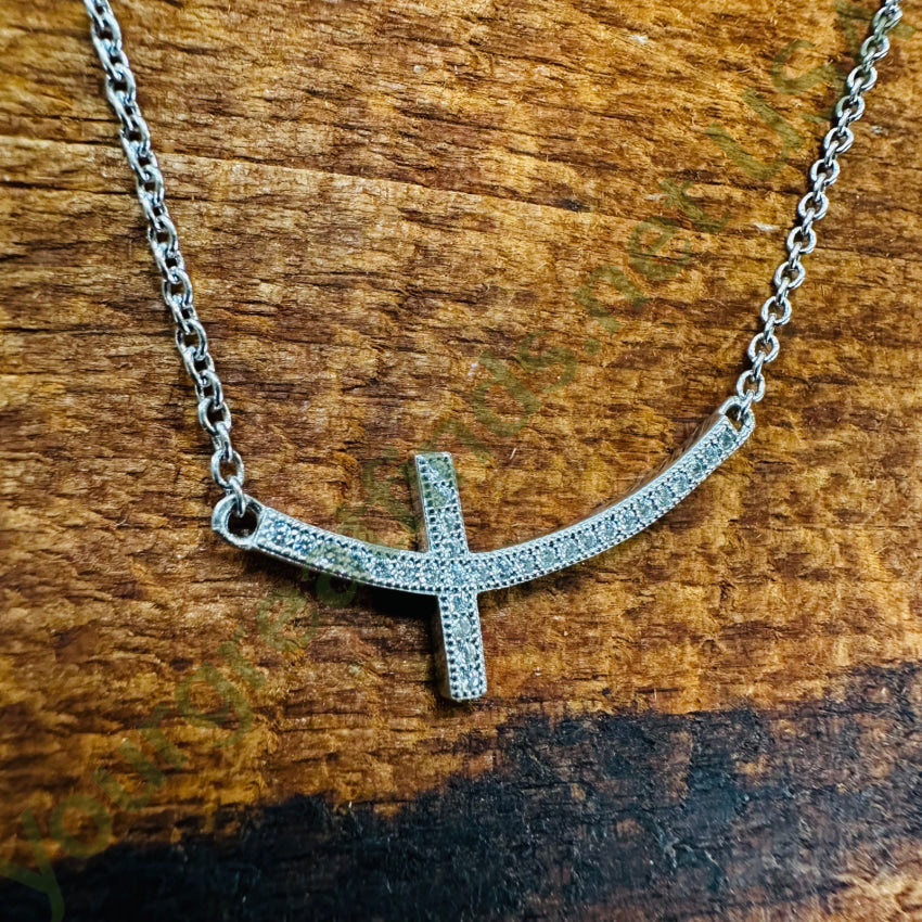 Sterling Silver & White Cubic Zirconia Cross Necklace Apparel Accessories