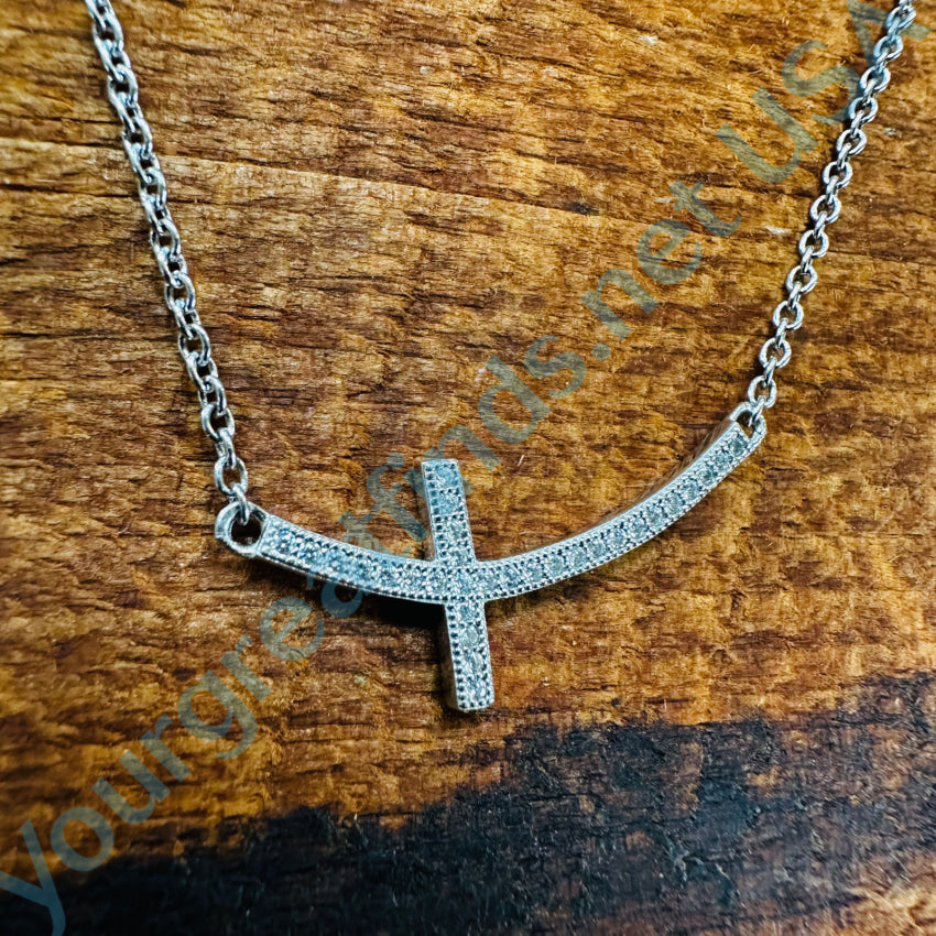Sterling Silver & White Cubic Zirconia Cross Necklace Apparel Accessories