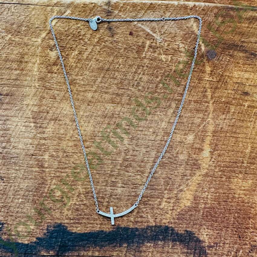 Sterling Silver & White Cubic Zirconia Cross Necklace Apparel Accessories