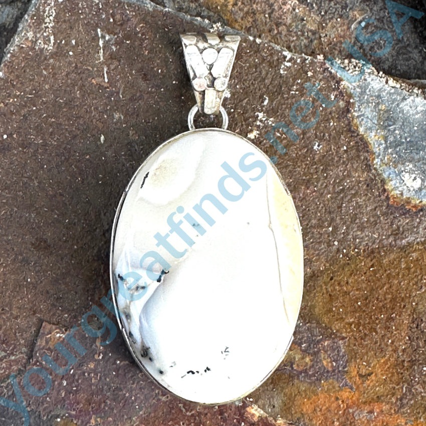 Sterling Silver & White Dendritic Agate Pendant Pendant