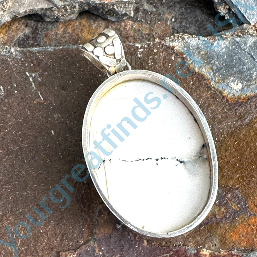 Sterling Silver & White Dendritic Agate Pendant Pendant