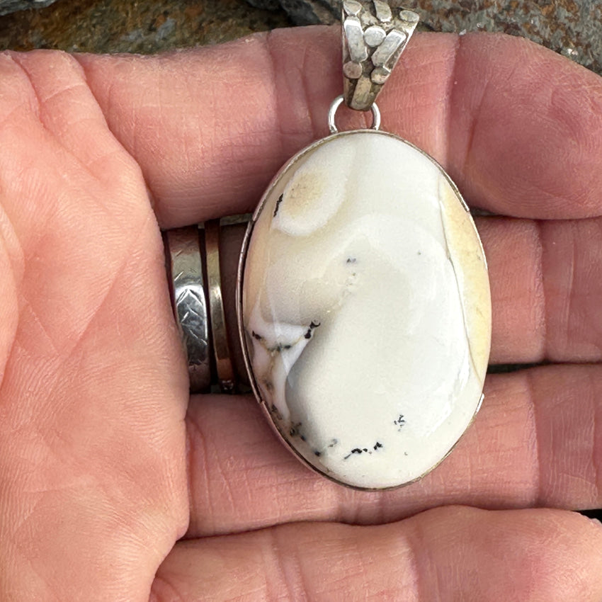 Sterling Silver & White Dendritic Agate Pendant Pendant