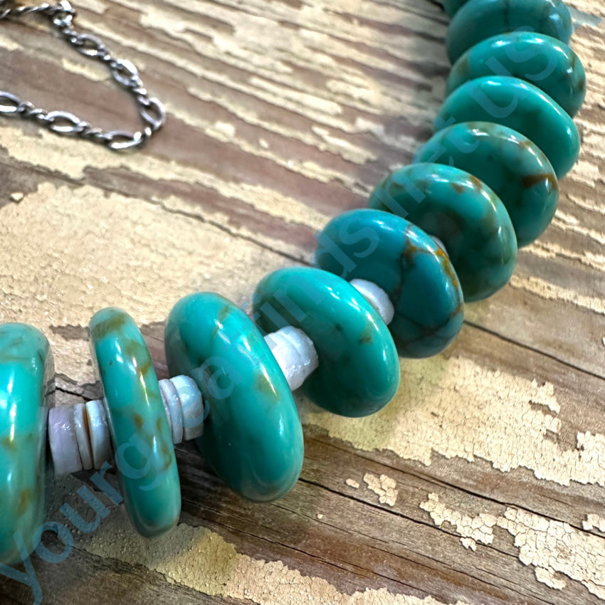Sterling Silver White Heishi Turquoise Bead Necklace