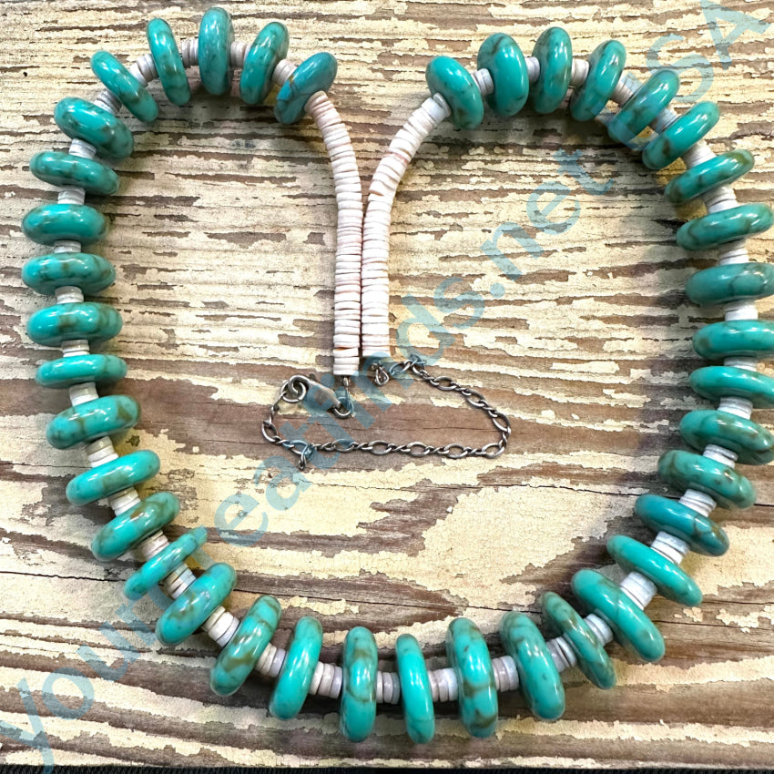 Sterling Silver White Heishi Turquoise Bead Necklace