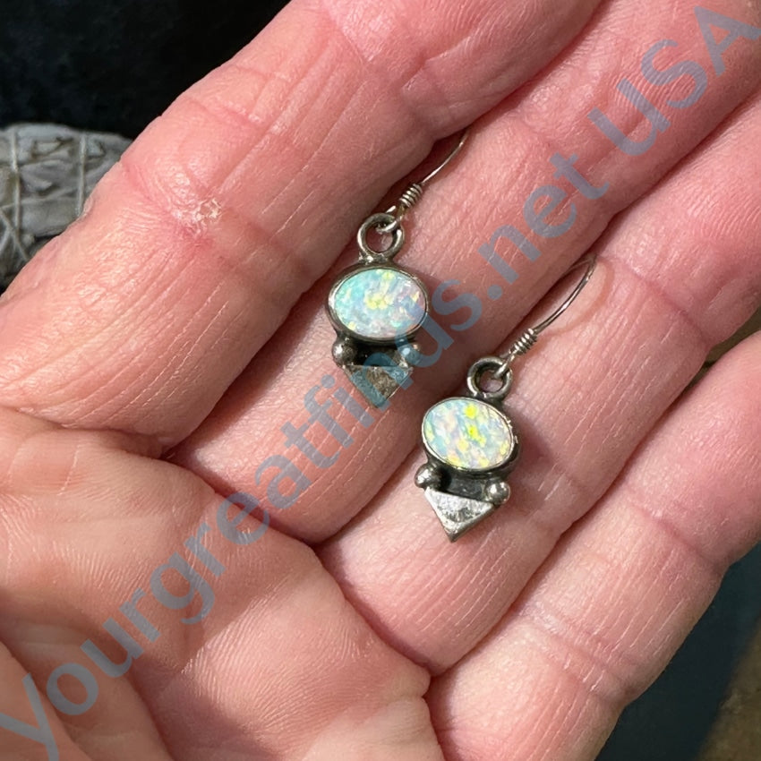 Sterling Silver White Opal Pierced Earrings