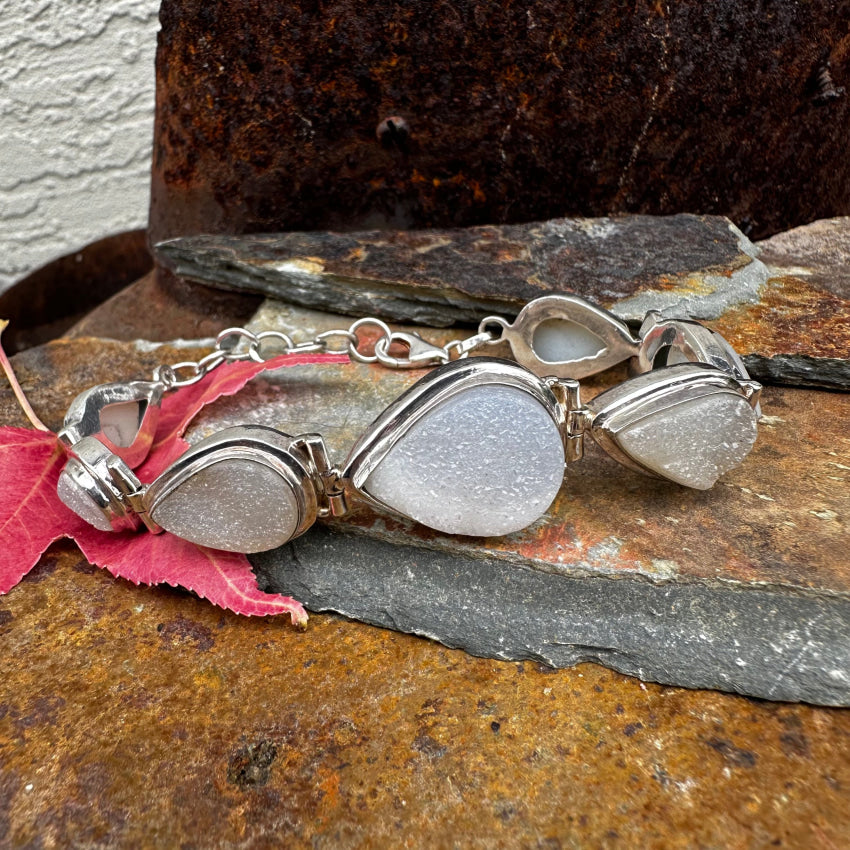 Sterling Silver & White Quartz Druzy Bracelet Pendant