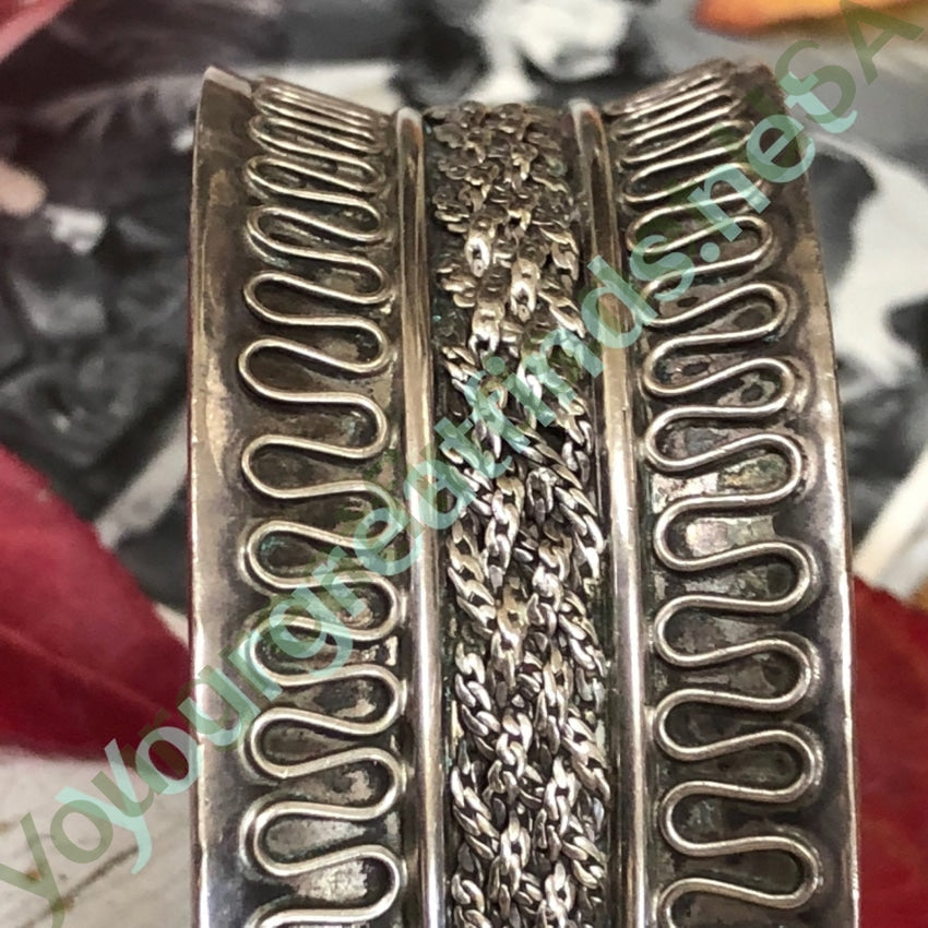 Sterling Silver Wide cuff Bracelet with Woven Appliqué Yourgreatfinds