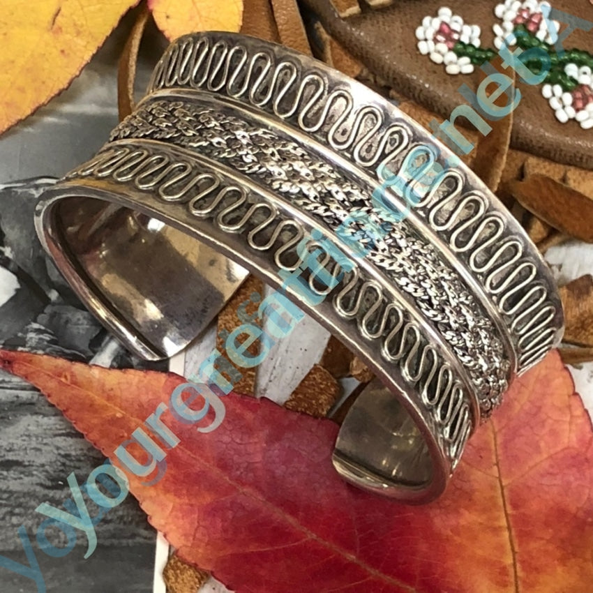 Sterling Silver Wide cuff Bracelet with Woven Appliqué Yourgreatfinds