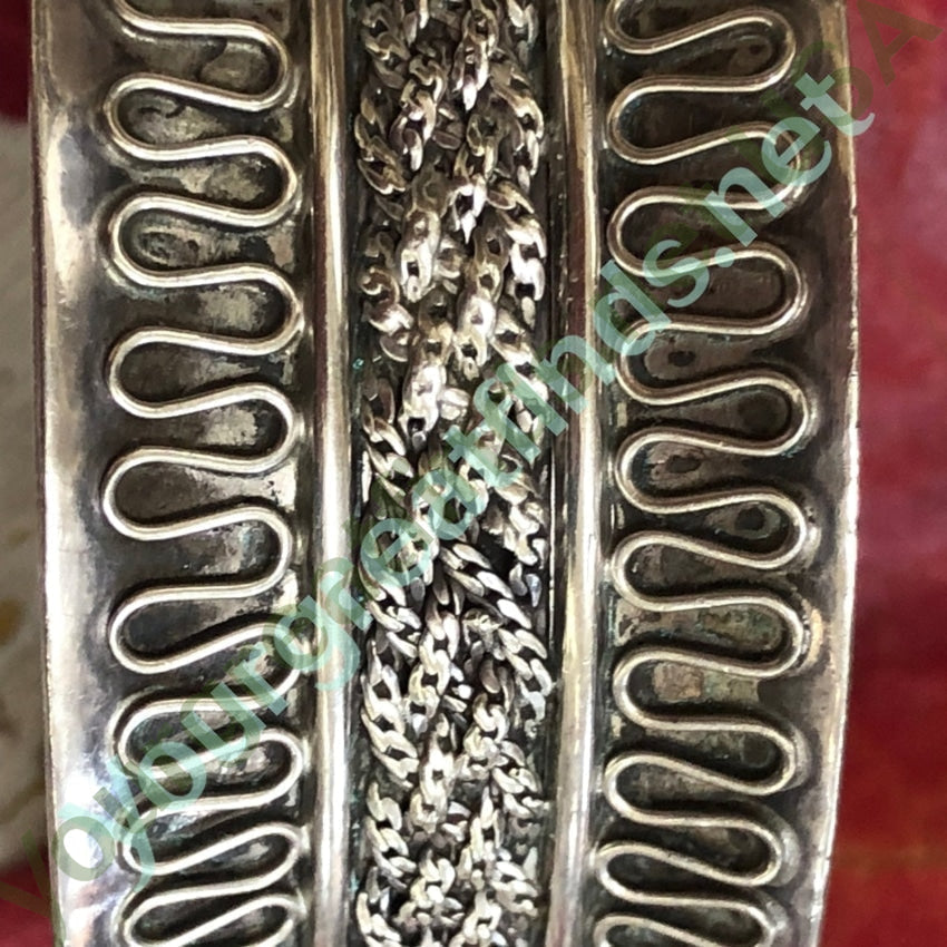 Sterling Silver Wide cuff Bracelet with Woven Appliqué Yourgreatfinds