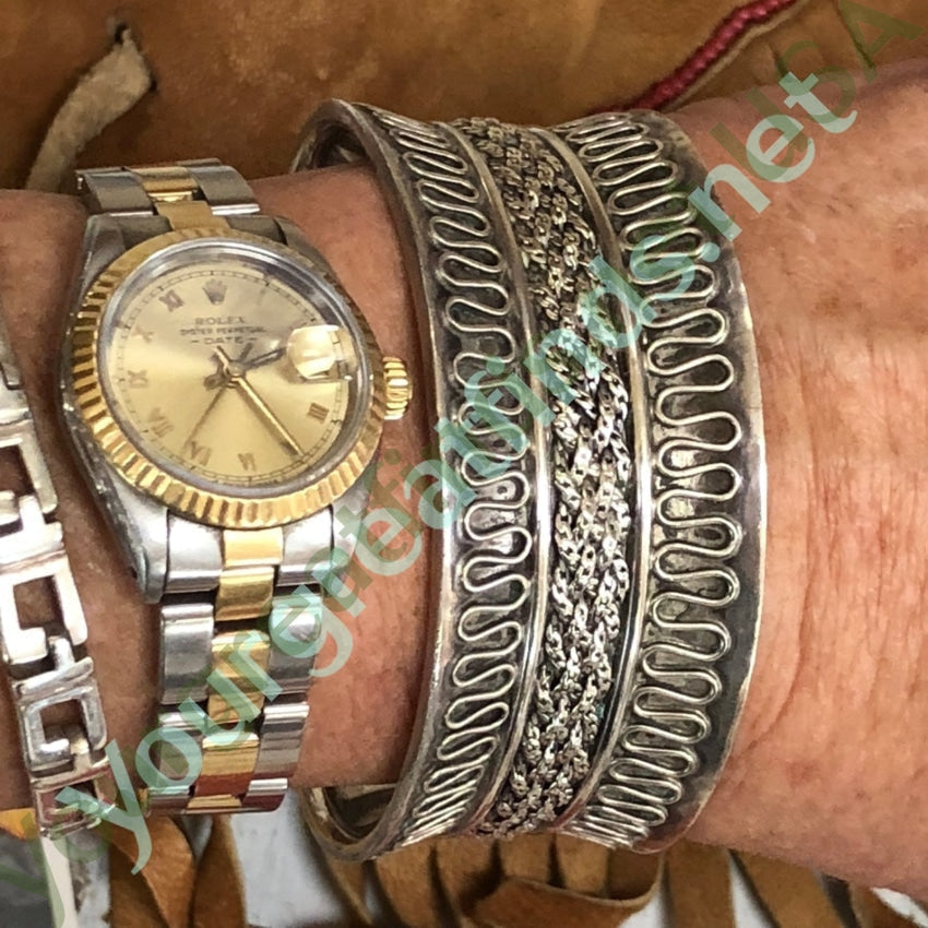 Sterling Silver Wide cuff Bracelet with Woven Appliqué Yourgreatfinds