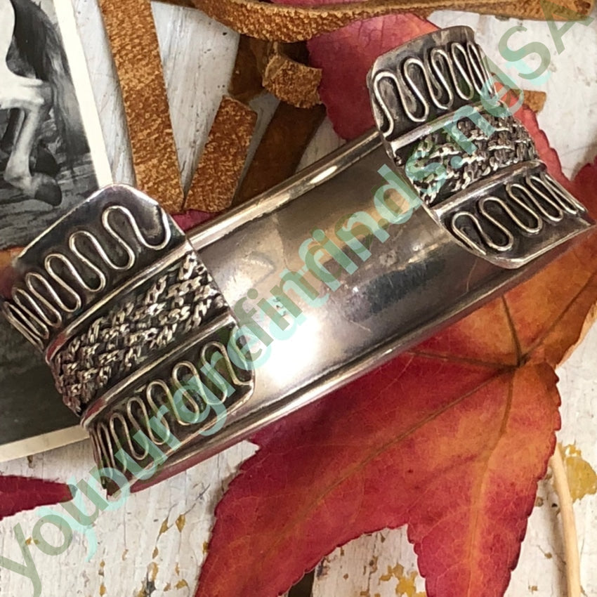 Sterling Silver Wide cuff Bracelet with Woven Appliqué Yourgreatfinds