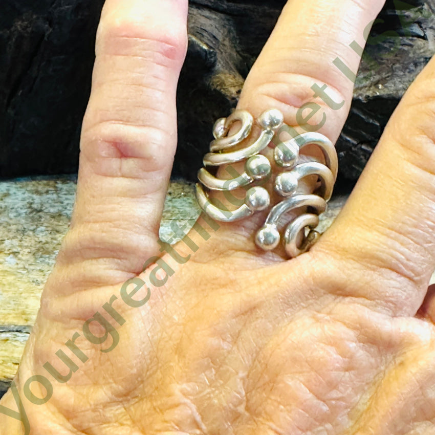 Sterling Silver Wire Art Wide Band Ring Adjustable