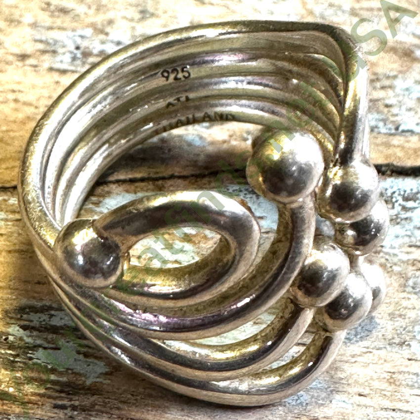 Sterling Silver Wire Art Wide Band Ring Adjustable