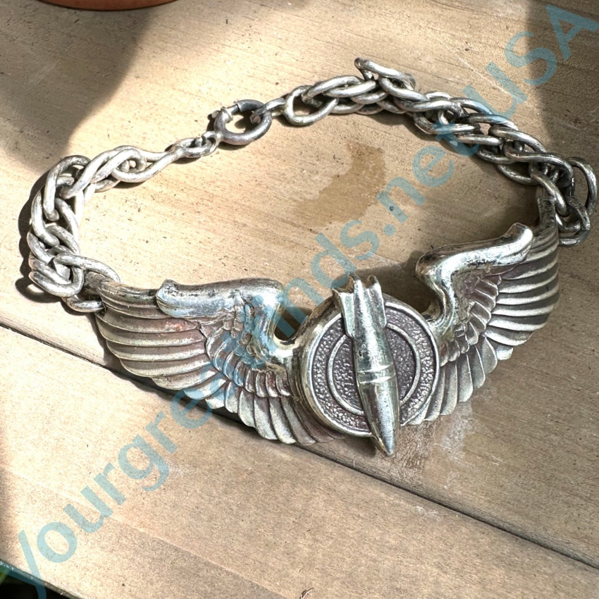 Sterling Silver Wwii Army Air Force Winged Bombardier Bracelet Artifact Jewelry