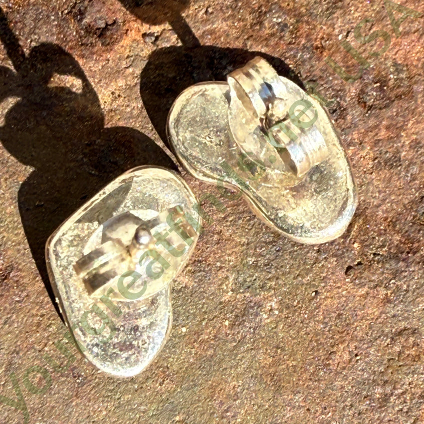 Sterling Silver Zuni Fish Scale Inlay Heart Stud Earrings earrings